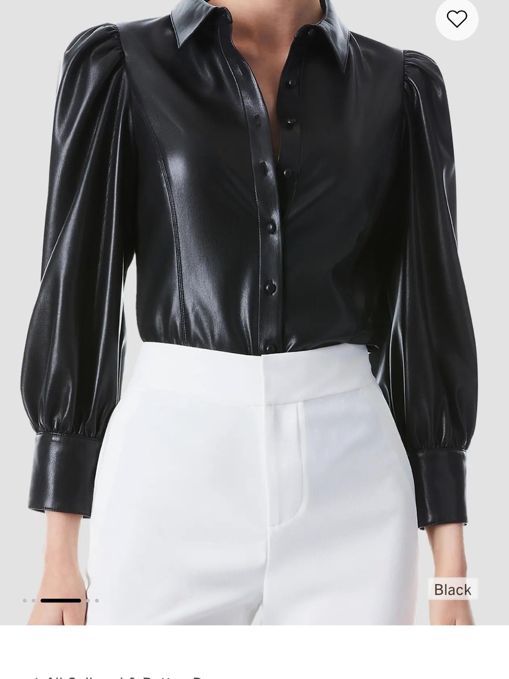 Alice + Olivia Black Puff-Sleeve Faux Leather Blouse